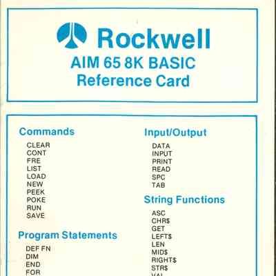 AIM 65 8K BASIC Reference Card