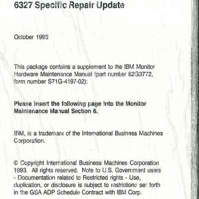 Monitor Hardware Maintenance Manual Supplement : 6327 Specific Repair Update