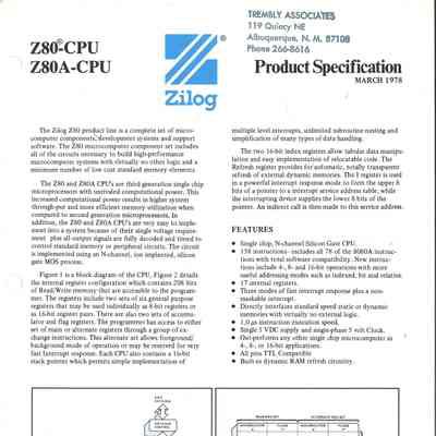 Z80-CPU Z80A-CPU : Product Specification