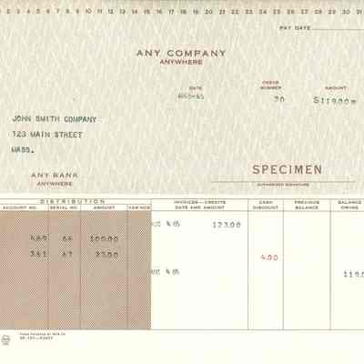 Check Specimen for NCR 33 Accounting Machine