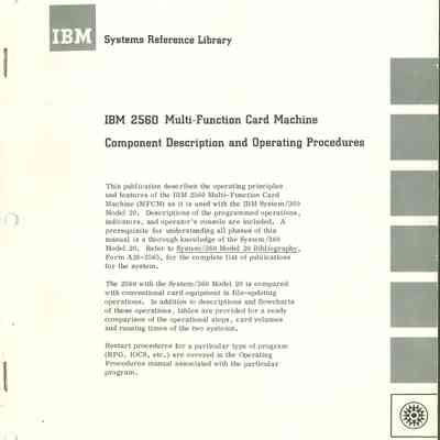 IBM 2560 Multi-Function Card Machine : Component Description and Operating Procedures