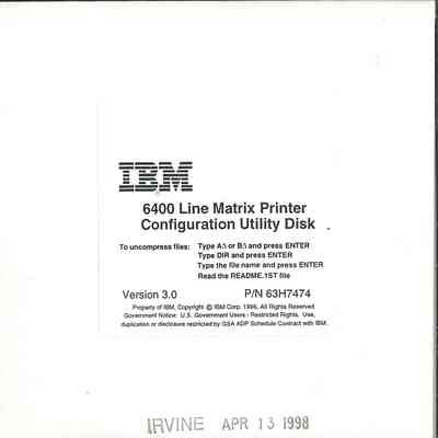 IBM 6400 Printer Configuration Utility Diskette
