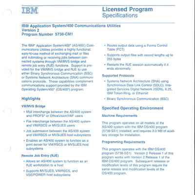 IBM Application System/400 Communications Utilities Version 2
