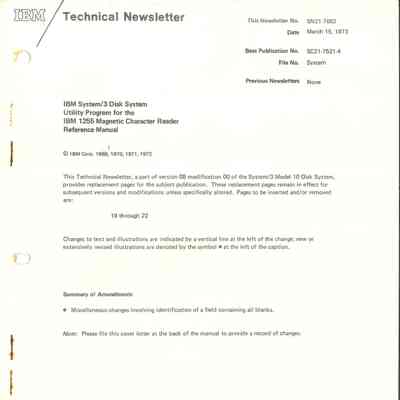 IBM System/3 Disk System Utility Program for the IBM 1255 Magnetic Character Reader : Reference Manual