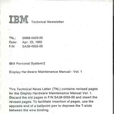 IBM Personal System/2 Display Hardware Maintenance Manual - Vol. 1