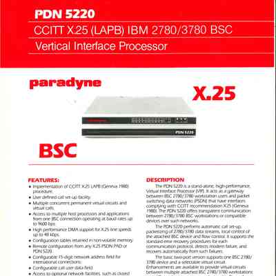 PDN 5220 : CCITT X.25 (LAPB) IBM 2780/3780 BSC Vertical Interface Processor