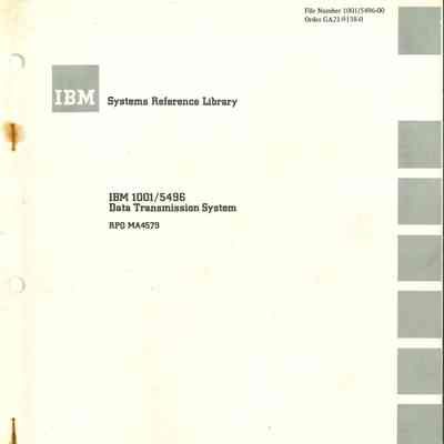 IBM 1001/5496 Data Transmission System : RPO MA4579