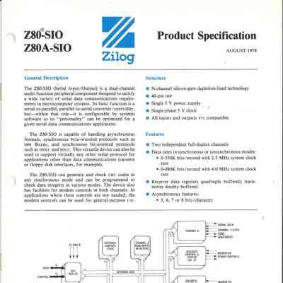 Z80-SIO Z80A-SIO : Product Specification