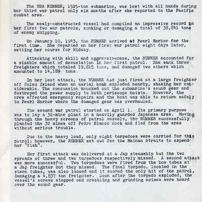 History of USS Runner SS-275