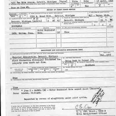 Notice of Separation from the US Naval Service-Coast Guard