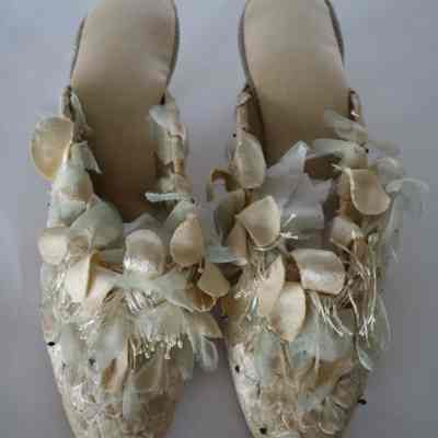 Mule Shoe Covered in Applique Flowers:Cream colored