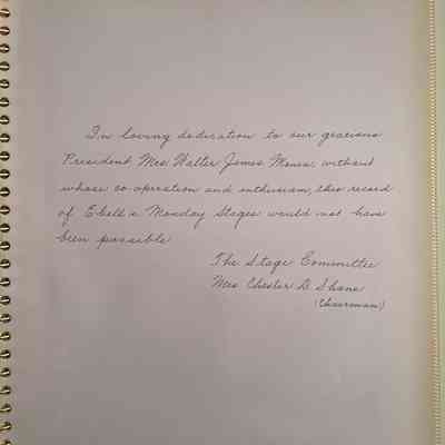 Dedication by Mrs. Chester D. Shane, chairperson of Stage Committee