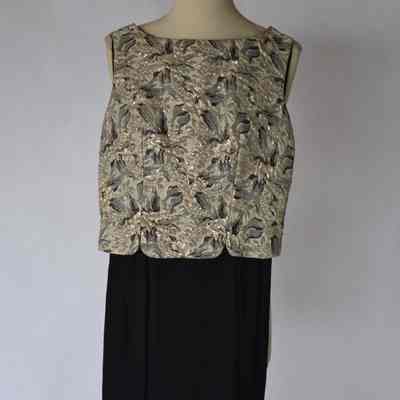 Brocade sleeveless bodice with navy skirt