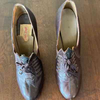 Brown Lace Heels with Cutouts along Laces