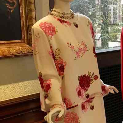 Three tiered floral chiffon shift with long padded sleeves