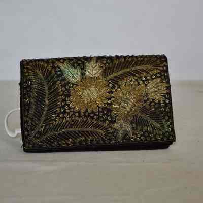 Beaded and embroidered velvet evening clutch