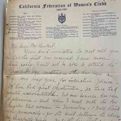 Letter from the President of the California Federation of Women's Club, 1906-1907