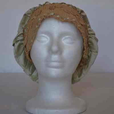 Silk boudoir cap with crocheted brim and crown inset