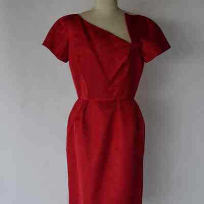 Asymmetrical neck short sleeve sheath dress
