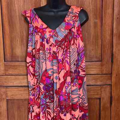 Sleeveless V-neck printed jersey full-length dress