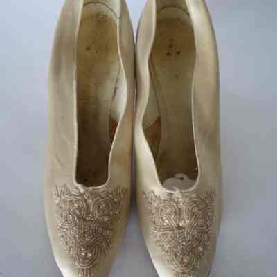 Satin Ivory Pump Heel with Beading on Toe