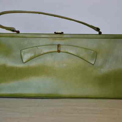 Leather long rectangular bag with self framed handle