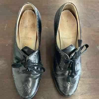 Black Wing Tip/Brogue Heeled Shoes w Laces