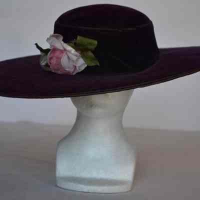 Velvet wide brim hat with faux flowers