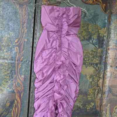 Silk taffeta, ruffled and ruched, strapless evening gown