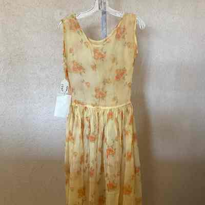 Floral organza Basque style dress with underslip, smocking at waist