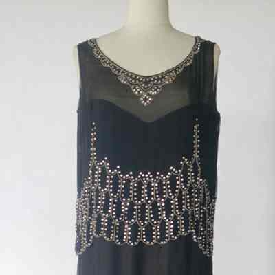 Sleeveless chiffon heavily rhinestoned dress