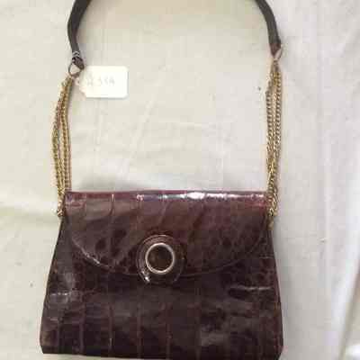 Mock crocodile bag with flap, chain and leather shoulder strap and chain purse matched to lining