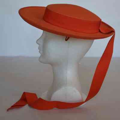 Boater style hat with grosgrain ribbons