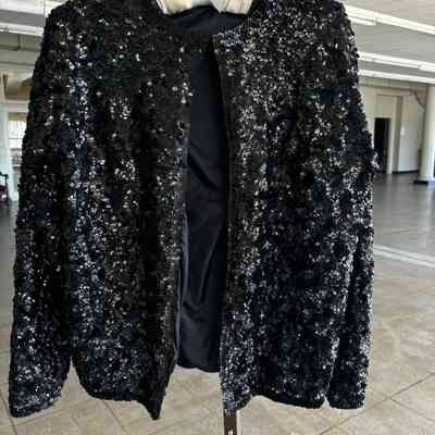 Sequin Jacket, with eye hook closures, black