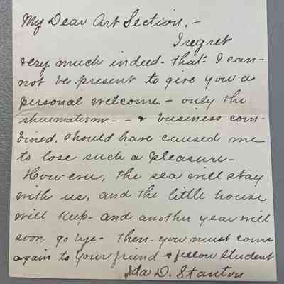 A letter from Ida D. Stanton to Mrs. Potter and the Art Section
