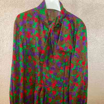 Printed long sleeve dress with attached neck scarf