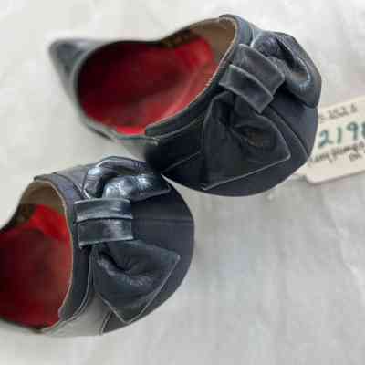 Navy Pump Heels with Leather Bow on Heel