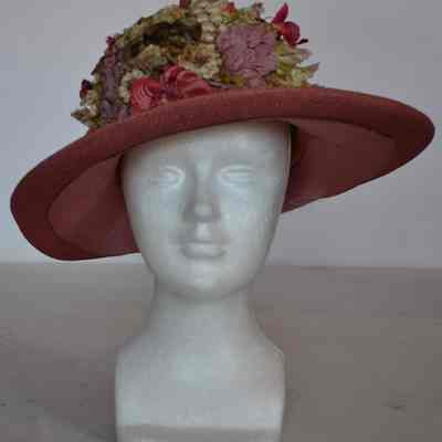 Pink Straw Hat with faux flowers