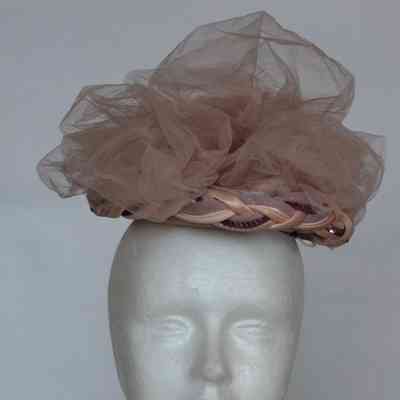 Tulle pouf hat on velvet and satin braided base