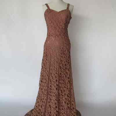 Embroidered lace full length dress with straps