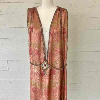 Brocade tabard dress with embellished belt