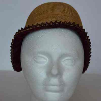 Straw child's bonnet with velvet trim and pyramid bead embellishment