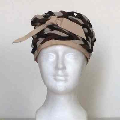 Woven felt strips cloche with gros grain bow and edging