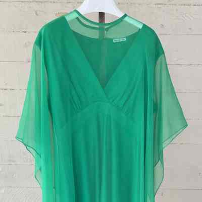 3PC - s/l v-neck jersey full length dress, chiffon open side full front and back cape, chiffon shawl