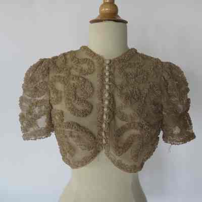 Button front embellished netting short sleeve bolero