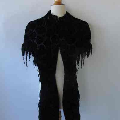 Burnout velvet capelet with bead and chenille fringe