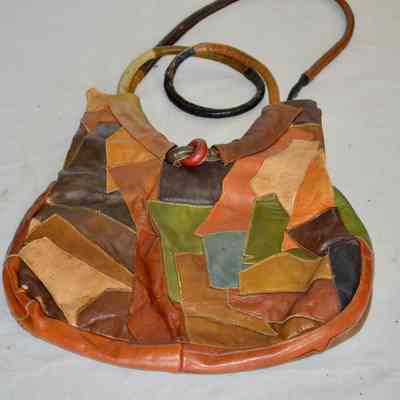 Leather patchwork hobo shoulder bag, neutral tones