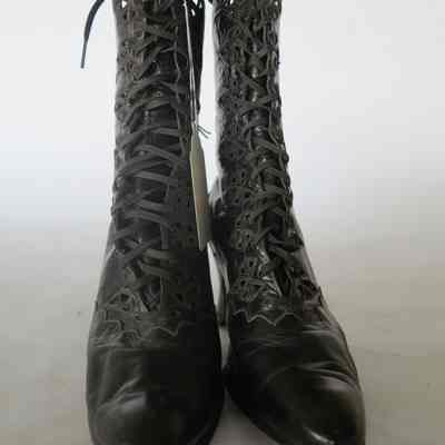 Boots: Leather Lace-up Heeled with Cutouts along Lacing