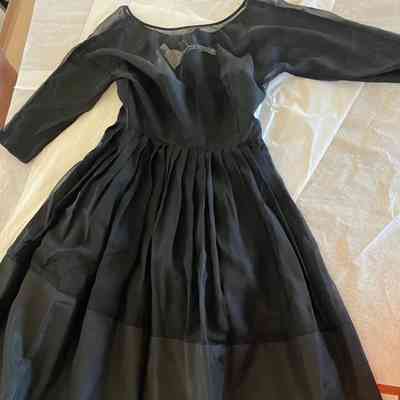 Black sheer bubble hem scoop neck at back w/ bow