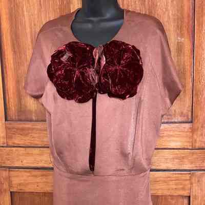 Two piece metallic brown dress with velvet flower